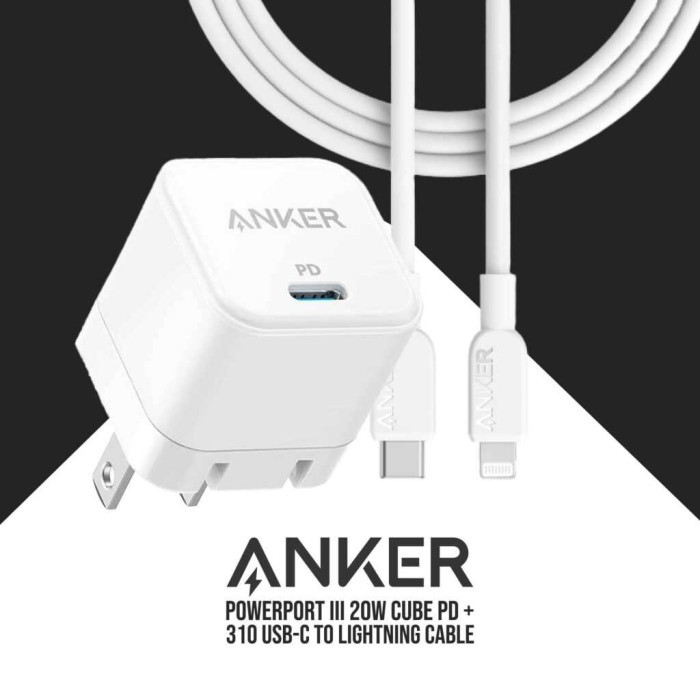 Anker PowerPort III 20W Cube + Anker PowerLine Select + USB C To Lighting Cable (Nylon Braided) Combo Offer