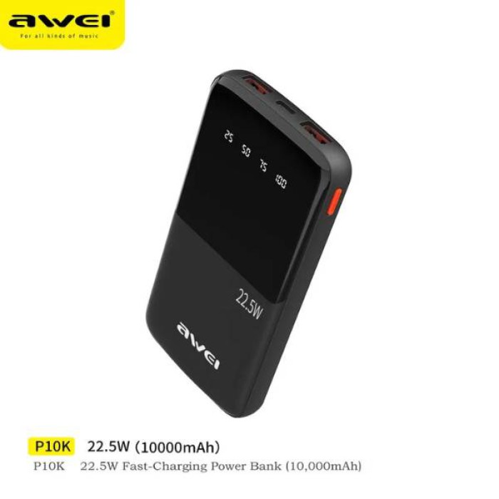 Awei P10K 10000mAh 22.5W PD Fast Charge Power Bank Awei P10K 10000mAh 22.5W PD Fast Charge Power Bank